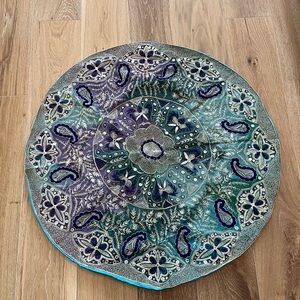 Hademade embroidered and beaded Blue, Purple, and Green table cover 34inches